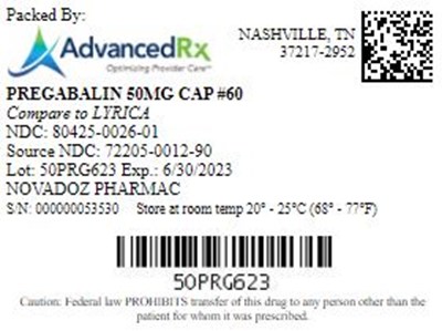 Pregabalin 50mg Cap Qty 60 Ndc 80425 0026